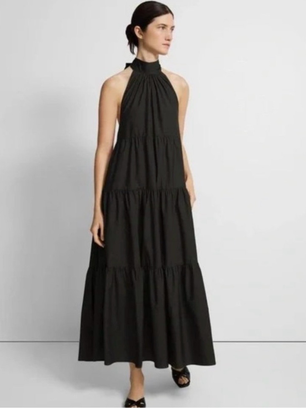 Theory Black Halter Tiered Maxi Dress
